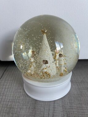 Retired Holiday Snow Globe with White and Gold Tree